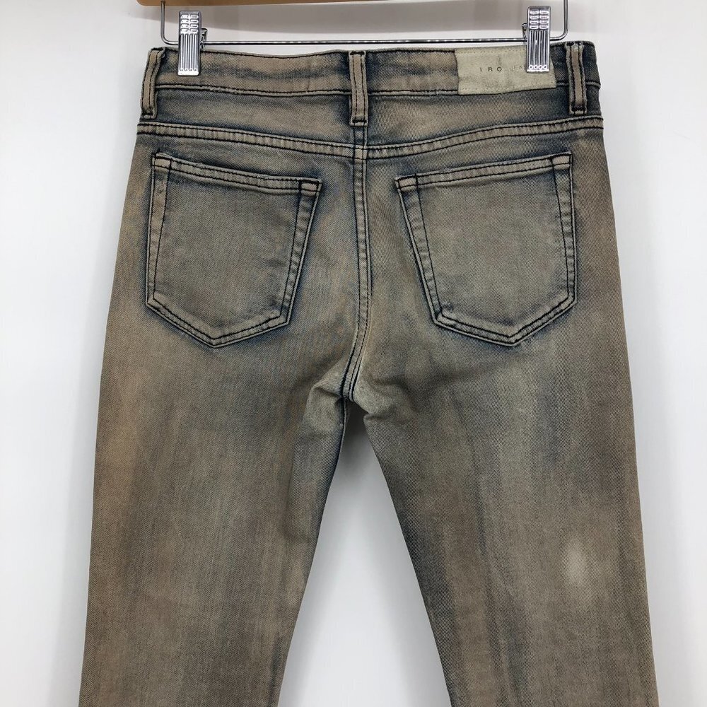 IRO Tan Distressed Mid-Rose Skinny Jeans in faded Blue  and brown mix size 25 - Picture 4 of 16